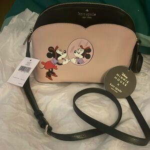 Kate Spade Mini Mouse Leather Pink Crossbody Adjustable Strap Black Trimming